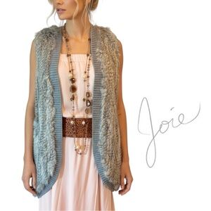 JOIE new Ellera Grey Rabbit Fur Knit Sleeveless Hi-Lo Cardigan Sweater Vest NWOT
